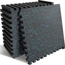 ShiningLove 12 Tiles/24Tiles High-Density EVA Foam Gym Floor Mats 48 Sq Ft/96 Sq Ft – 0.56" Thick, Waterproof Non-Slip Interlocking Tiles For Home Gym & Garage - 黑/藍 12 塊磁磚 - 查看 1