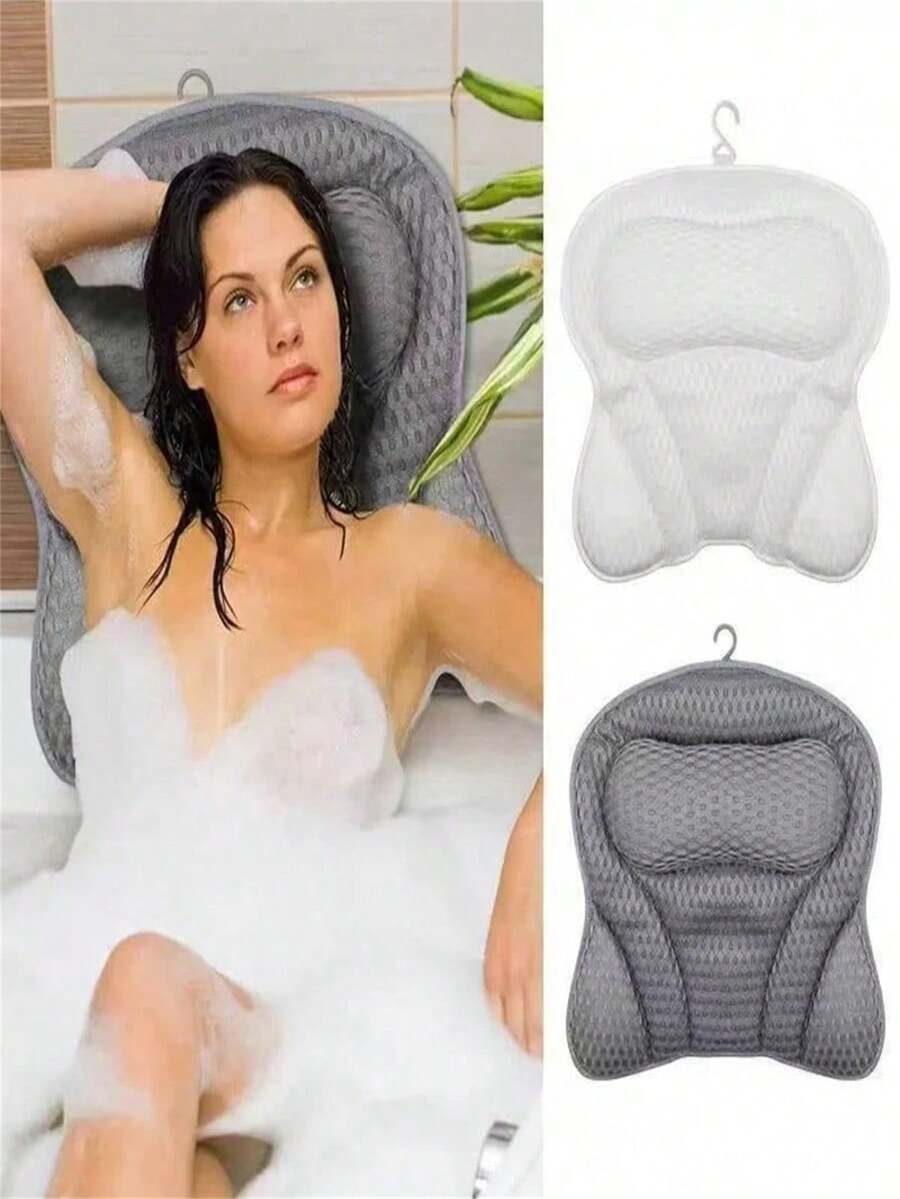 1-Pack Bath Pillow, Bathtub Pillow, Neck Support Cushion, Bathtub Spa Mat, Relaxing Headrest Cushion, Portable Washable Bathtub Accessory, With 4d Breathable Mesh Thickened Soft Bath Pillow - A - View 1