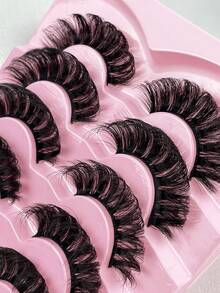 Hinarin 7对/包 DD卷翘俄罗斯假睫毛，浓密卷翘蓬松，3D仿貂毛睫毛，猫眼效果，8D纤长浓密睫毛，提拉眼部，延长加粗睫毛线，打造精致妆容 - 黑色 - 查看 5