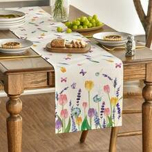1pc Lavender Tulip Summer Tablecloth, Spring Seasonal Anniversary Holiday Kitchen Dining Table Decoration For Indoor And Outdoor Home Party Decor - Multicolor - View 4