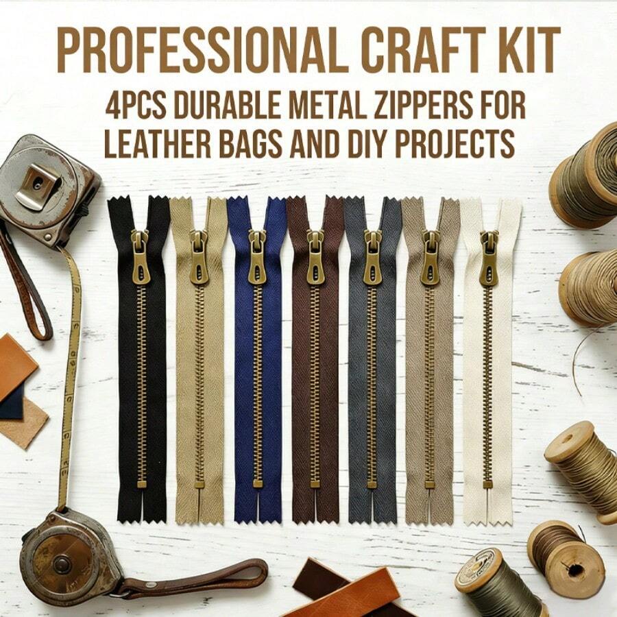 4pcs Mixed Color Metal Closed-End Zippers With Antique Brass Teeth - For DIY Crafts And Sewing, Alloy, Suitable For Handbags And Leather Goods - Various Sizes (15cm, 20cm, 25cm, 30cm), Practical And Durable, High Cost-Performance - A - View 1