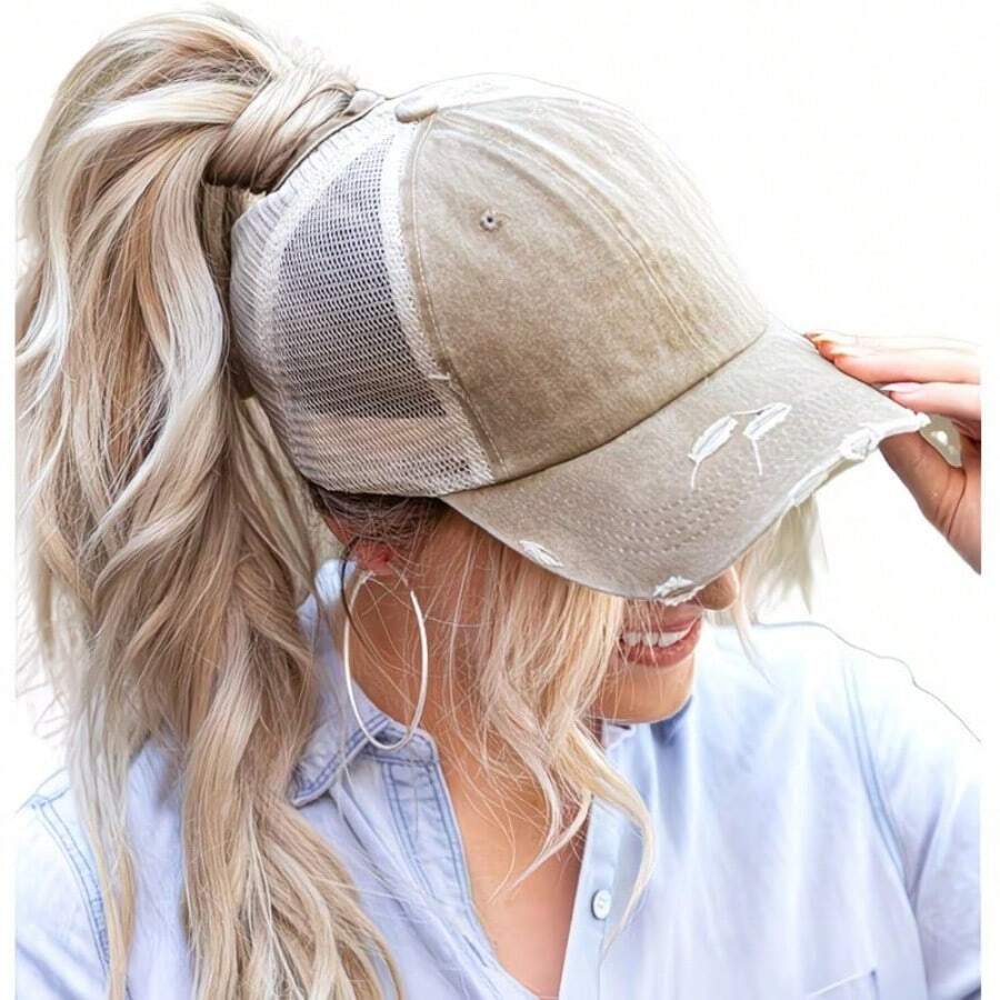 Women's Ponytail Cap, High Ponytail Baseball Cap, Messy Bun Cap, Camouflage Trucker Cap, Bad Hair Day, Adjustable Dad Cap - Nhiều màu - Xem 1