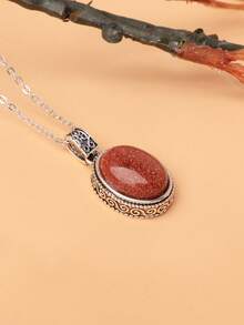 1 pieza Collar con colgante ovalado de piedra falsa, verde - Verde - Ver 15