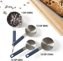 Calphalon Prime 4 Piece Stainless Steel Measuring Cups W/Navy Blue Silicone Handles - ColorA - View 2