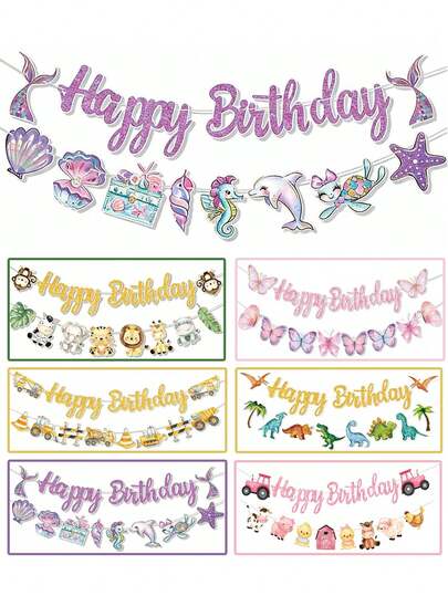 1 Bộ Banner Giấy Kim Tuyến Trang Trí Sinh Nhật, Chủ Đề Hoạt Hình (Nàng Tiên Cá/Rừng rậm/Khủng long/Công trình), Thích Hợp Để Trang Trí Tường và Phông nền Chụp Ảnh Sinh Nhật Cho Trẻ Em, Chủ đề Nàng Tiên Cá và Đại Dương, Chủ đề Động vật Rừng rậm, Chủ đề Xe cộ và Kiến trúc, Tiệc sinh nhật chủ đề Khủng long, Trang trí Tiệc mừng em bé và Sinh nhật, Bàn tráng miệng sinh nhật, Phụ kiện trang trí, Quà tặng sinh nhật, Phông nền Chụp ảnh sinh nhật