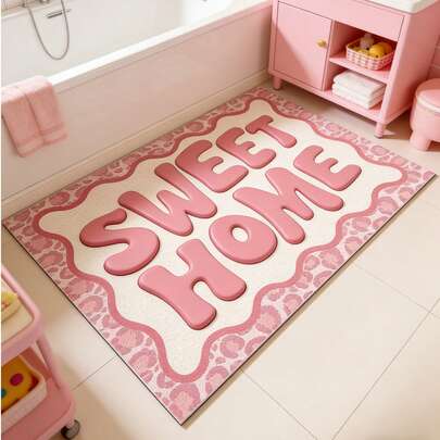 1 tấm thảm chùi chân in hình báo hồng "Sweet Home", thảm trang trí dễ thương, thảm phòng tắm, thảm nhà tắm, thảm lối vào, thảm nhỏ, thảm trải sàn, đồ trang trí nhà cửa, thảm khu vực, thảm ngoài trời, thảm phòng ngủ, thảm có thể giặt, quà tặng Ngày của Mẹ