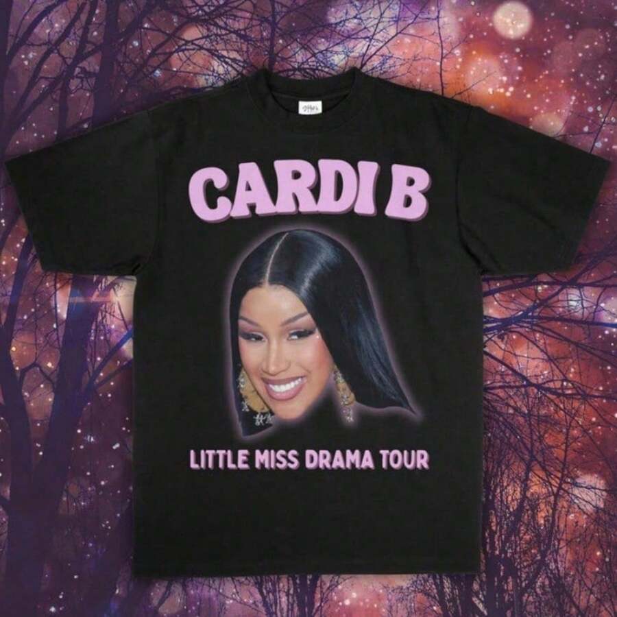 Cardi Little Miss Drama Tour 2026 Inspired T-Shirt - 黑色 - 查看 1