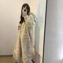 1件装 - 珊瑚绒卡通豹纹连体睡衣 女士冬季加绒加厚可爱连帽家居服，冬季睡袍，新款保暖家居服，舒适法兰绒，圣诞节必备 - 彩色 - 查看 5
