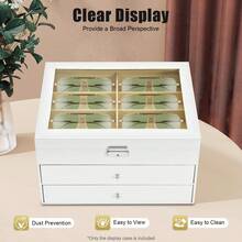 YISSALE Eyeglass Case With 24 Compartments, Lock And Glass Lid, 3-Layer Storage Box For Sunglasses With Soft, Lint-Free Lining, Table Storage For Glasses, Jewelry And Watches, 34 * 25 * 19 Cm, White - trắng - Xem 3