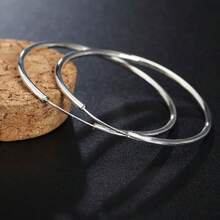 Round Circle 50/60mm 925 Sterling Silver Plated Hoop Earrings For Woman Wedding Engagement Party Fashion Charm Jewelry Gift - Silver - View 2