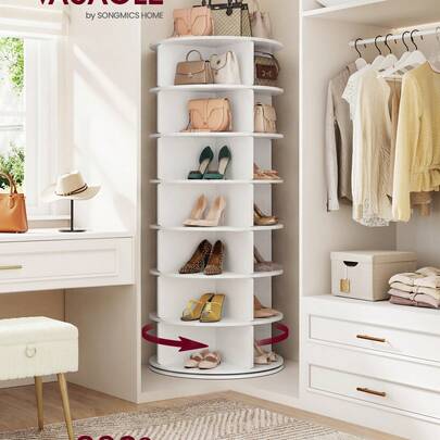 VASAGLE 7-Tier Rotating Shoe Rack Tower, Free Standing 360 Degree Spinning Shoe Organizer, Lazy Susan Bag Display Storage Rack, For Corners, Closets, Small Spaces