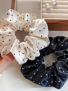 2 Stück Damen Satin Polka Punkt Haargummi, einfache Haarschlaufe, modisch und vielseitig, elegante, einfache Gummiband Badezimmer Haarzubehör geeignet für tägliche Ausflüge, Freizeitpartys, Pendeln zum Strand, Urlaub, Gesichtwaschen, Haare binden, Pferdeschwanz-Make-up, Kleidung kombinieren, Accessoires verwenden, Kopfbedeckungszubehör (2/1 Stück) Urlaubszubehör Haargummis Scrunchies Haarseile, Festival, Party - Verschiedenfarbig - Übersicht 4