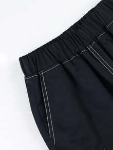 1 pieza Shorts tipo bermuda deportivos casuales personalizados con múltiples bolsillos para niñas adolescentes, primavera verano otoño - Negro - Ver 10