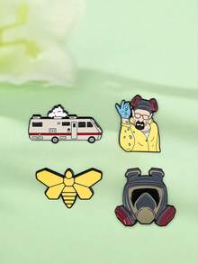1/4pcs Hardcore Style Brooch, Iconic Gas Mask, Camper Van & Bee Designs With High Recognition, Inject Classic Scenes Into Daily Outfits, Easily Become The Spotlight Gifts For Mother, Father, Graduation, And Teacher - Multicolor - View 5