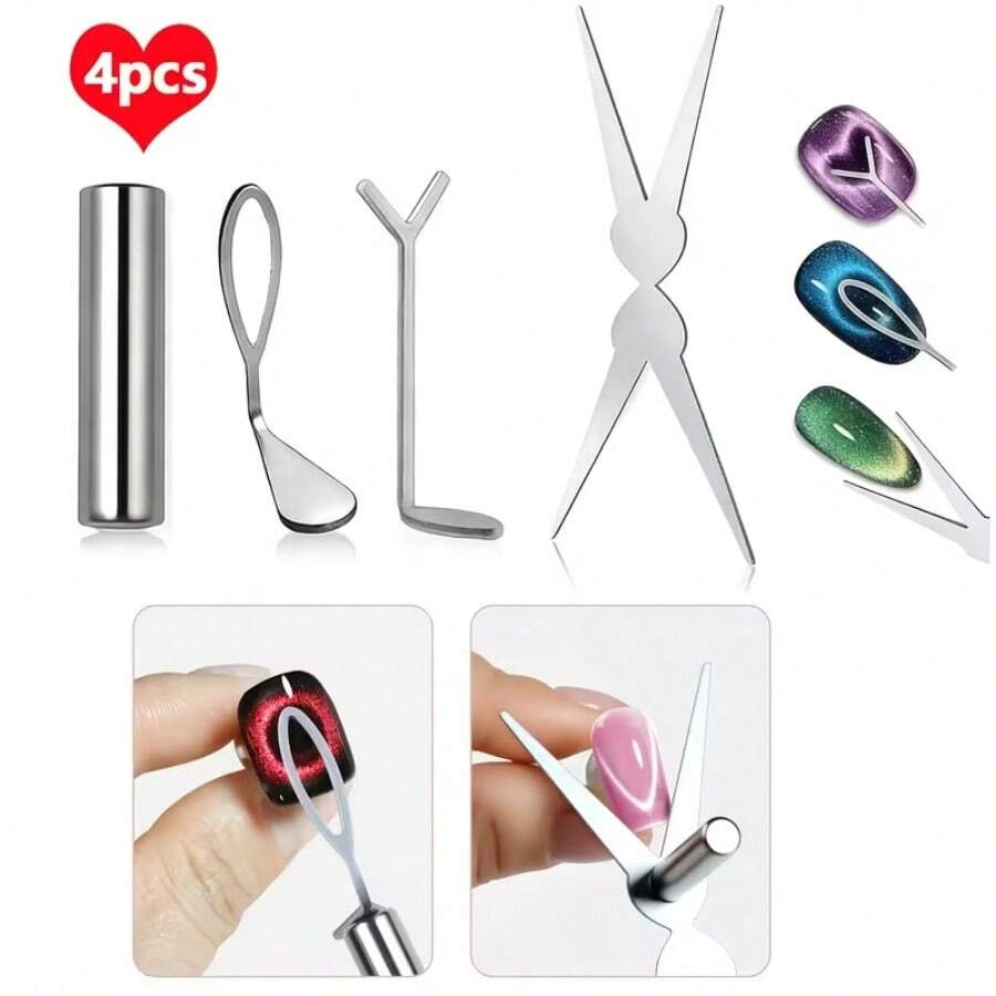 4 Kiểu Vẽ Móng Mắt Mèo Hình Chữ Y _ Dụng Cụ Hỗ Trợ Vẽ Móng Mắt Mèo Dễ Thương, Bộ Dụng Cụ Tạo Đường Viền Móng Mắt Mèo Kiểu Pháp Hình Trái Tim Thanh Lịch, Dụng Cụ Tạo Kiểu Móng Nghệ Thuật Trang Trí Móng Tay - Bạc - Xem 1