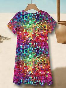 Colorful Sequin Dress Multicolor Circle Print Party Wear - 彩色 - 查看 3