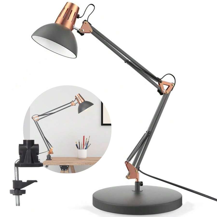 2-In-1 Industrial Swing Arm Clip On Desk Lamp, Adjustable Metal Work Light, Suitable For Architects' Drawing Desk Lamps In Home Offices, Study Rooms, And Workbenches (Excluding Light Bulbs) - US A Type Plug(110-127V) - View 1