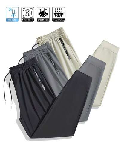 Pantalones deportivos casuales de secado rápido para hombres, con cintura con cordón y bolsillos con cremallera lateral, cintura ajustable con cordón, versátil para uso diario, fitness y uso casual