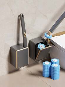 1 set Nouveau système de nettoyage de toilette de salle de bain, kit de nettoyage de toilette avec tête de brosse jetable remplaçable, élégant gris canon avec bordure dorée, livré avec 3 têtes de brosse interchangeables, support de rangement intégré, brosse de toilette sans contact, accessoire de décoration de salle de bain, idéal pour nettoyer les toilettes, le lavabo, la baignoire, excellent cadeau de pendaison de crémaillère ou de fête pour la famille et les amis - Multicolore - Voir 2