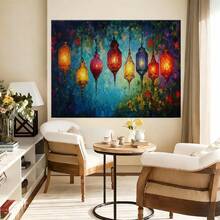 Con marco Arte de Pared Horizontal Moderno 2D Plano, 1 Pieza - Lienzo Enmarcado en Madera con Farol Colgante y Póster, Marco Envolvente para Exterior, Pintura en Lienzo, Decoración Colorida para Sala, Dormitorio, Oficina - Decoración para Todo el Año (Montaje con Gancho, 2D Plano).Disponible en tamaños de 20.83 x 30.99 cm o 30.99 x 46.23 cm - Enmarcado - Ver 4