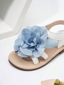 女童凉鞋，蓝色碎花图案，软底，学步鞋，可调节鞋带，夏季公主派对鞋，休闲户外鞋 - 淺藍色 - 查看 6