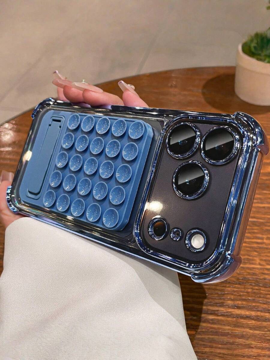 1件 DIY 四角電鍍吸盤手機殼，適用於 iPhone 18 Pro Max 17 16 15 14 13 12 11 Pro Max Plus，硬 PC 背蓋 - 藍色 - 查看 1
