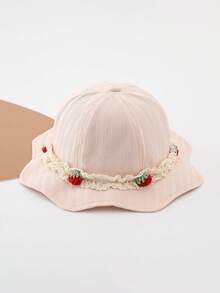 1pc Toddler Girls' Strawberry Lace Sun Hat, Wide Brim Bucket Hat For Spring/Summer UV Protection, Cute Children Beach/Outdoor Daily Wear - 1PC - View 5