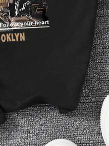 New York Brooklyn Pattern Round Neck T-Shirt + Shorts Set, New Summer Fashion Comfortable Boys Outfit - Black - View 9