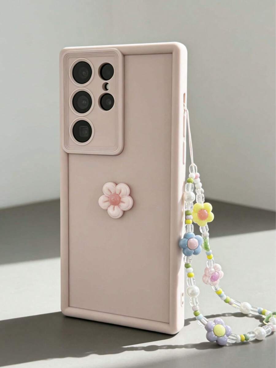 Elegant And Protective Full Coverage Phone Case Design - Paired With Spring Floral And Small Flower Hanging Chain, Suitable For Apple 16/15/14/13/12/11, Honor, - Brown And Black