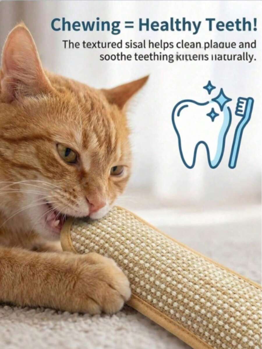互动式猫咪磨牙玩具，有机猫咪适用，柔软剑麻室内幼猫抓挠踢腿玩具，耐用幼猫磨牙玩具，猫咪洁牙枕，让无聊的猫咪保持娱乐，双剑麻绳猫咪磨牙玩具，玩耍减压