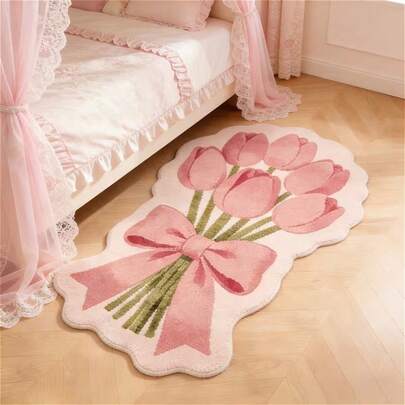 1pc Pink Floral Rug, Mother's Day Gift, Living Room Decor, Bedroom Decor, Home Casual Carpet, Decorative Rug, Small Rug, Carpet, Home Decor, Living Room Carpet, Living Room Small Rug, Bedroom Rug, Living Room Home Decor, Outdoor Rug, Washable Rug