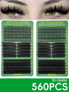 560pcs Russian Lash Extensions Kit, Spikes Lash Individuals 100D 120D Volume Eyelash Clusters D-Curly Lash Clusters Kit 10-16MM DIY Eyelash Extensions, 6 Styles Lash Clusters Spike Lashes Individual Lash Clusters, Multi-Type Natural Look, Reusable Individual Segmented False Eyelashes Wispy & Ultra Soft DIY Eyelash Extension At Home - DD - View 2