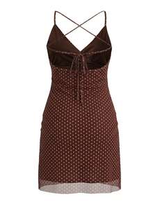 Đầm ngắn gợi cảm thời trang mùa hè in chấm bi hở lưng dây buộc dành cho nữ - màu nâu - Xem 8