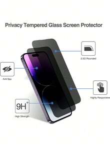 1pc Privacy Screen Protector, For IPhone 17/17Pro/17Promax/16/16 Pro Max, Anti-Peeping Tempered Glass Protective Case, Anti-Scratch, Anti-Fall, Anti-Oil Coating - Black - View 10
