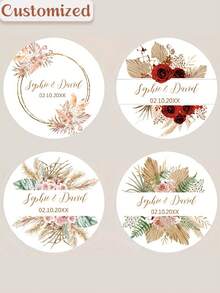 5/10pcs Customizable Round Stickers, Can Customize Name, Date, Wedding, Thank You Stickers, Round Wedding Personalized Stickers Suitable For Christening, Party And Wedding Decoration - Multicolor - View 1