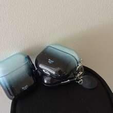 简约优雅半透明黑蓝渐变圆形渐变吊坠耳机保护套，适用于 Pro 3、新款 Pro 2、可爱 Apple 4 简约款 3、个性化 1/2 代耳机保护套（女士款） - 黑色 - 查看 4