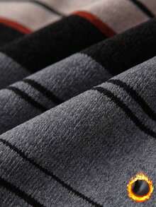 Red Men's Winter Thick Sherpa Striped Knit Sweater - 紅色 - 查看 10