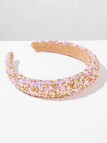 1pc Stylish Korean Bling Rhinestone Sequin Wide Headband, Shiny Sponge Crown Versatile Niche Design Hair Accessory Travel Accessories - FG1514 - Pink - View 3