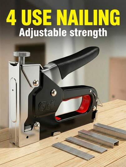 Grapadora pesada 4 en 1, pistola de clavos manual de acero inoxidable apta para clavos T/U/I/П, herramienta multifuncional DIY para embalaje suave y carpintería