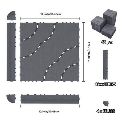 60-Piece Interlocking Courtyard Deck Tiles Set | 44 Main Tiles, 12 Edge Tiles, 4 Corner Tiles | 12-Inch Weather-Resistant Plastic Outdoor Flooring | Suitable For Garden, Balcony, Poolside  (Gloves Included)