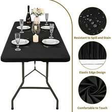 Stretch Fabric Table Top Cap Cover Washable Elastic Universal Rectangle Tablecloth - Black - View 4