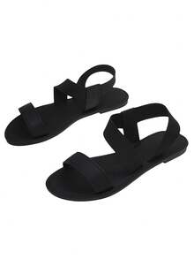 New Flat Sandals, Minimalist Casual Multi-Strap Design Elements, Suitable For Daily, Campus, Shopping, Leisure, Available In Pure White Multi-Strap, Classic Brown Multi-Strap, And Black Multi-Strap, Suitable For Spring And Summer - Black - View 6