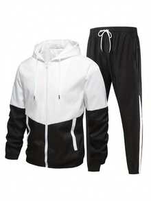 2 Pieces Breathable Colorblock Running & Fitness Workout Set, Includes Top And Pants Black Sports - Black - View 5