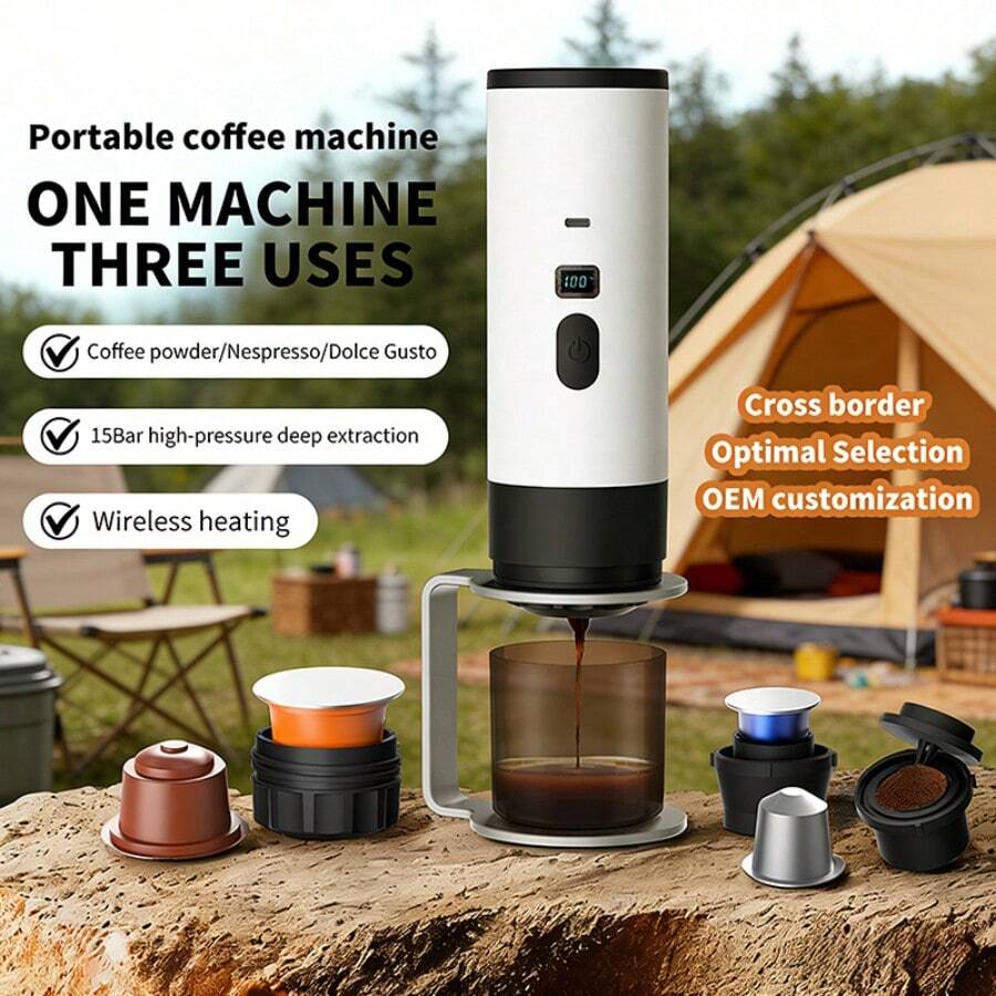 JFBONIN 3 X 2600mAh 三合一可攜式電動膠囊咖啡機，適用於汽車、旅行與戶外露營