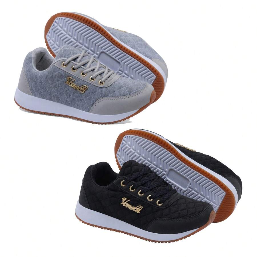 Kit 2 Pairs Women's Tennis Shoes Training Gym Walking Running Casual Comfortable Sporty Lightweight - 黑灰色 - 查看 1