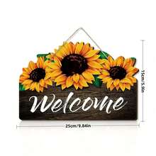 1pc 2D Open Sunflower Welcome Home Decor Wooden Sign, Boho Style, Artificial Wood, Wall Hanging, Great For Porch - A-2 - View 4