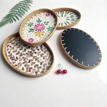 1pc Oval Rattan Colorful Shell Tray, 10.63 X 7.09 X 1.18 Inches, Rattan Colorful Shell Storage Basket, Home Decor, Jewelry Storage, Living Room, Dining Room Tabletop Decor - Colorful Shells - View 4