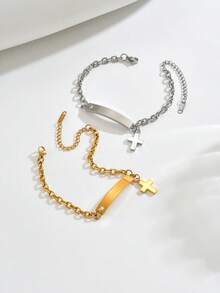 1 pieza Brazalete curvo de acero inoxidable minimalista y de moda, accesorio elegante y versátil adecuado para uso diario y vacaciones - Pulsera - Ver 10