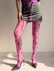 Retro Large-Scale Polka Dot Pantyhose, Fashionable Multi-Color Contrasting Polka Dot Stockings, Sweet, Cool, Ish Style Leg Accessories, Ultra-Thin Transparent Base Layer  Pantyhose For Women. - 紫色 - 查看 6