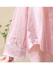 小众绿色条纹女式衬衫，早春新款宽松显瘦休闲上衣，适合春、夏、秋、冬穿着，粉色 - 粉色 - 查看 5